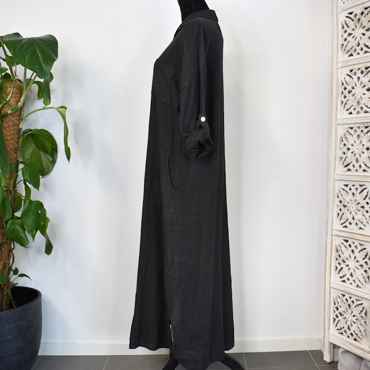 Lång skjortklänning med fickor ANTRACIT