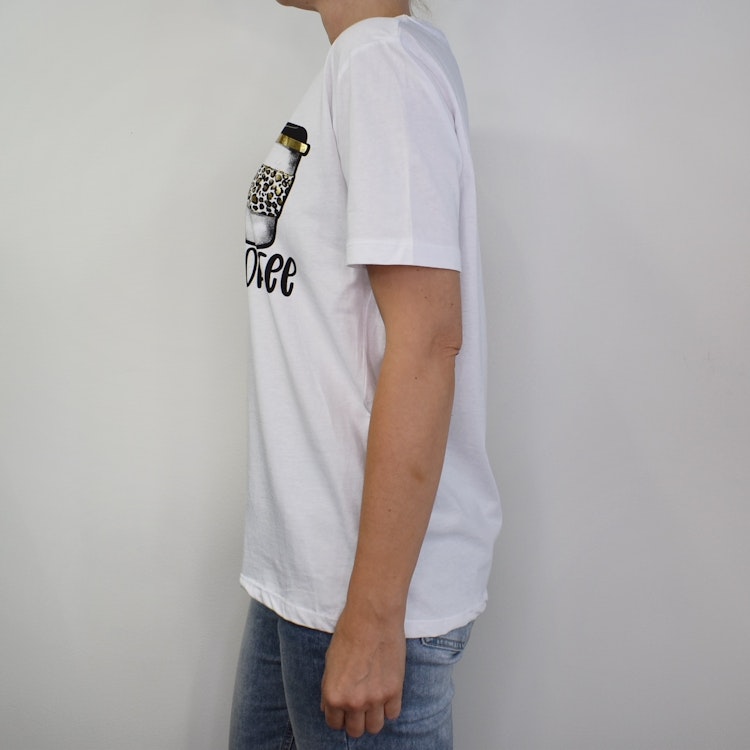 T-shirt Peace, Love & Coffee VIT/GULD