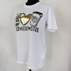 T-shirt Peace, Love & Coffee VIT/GULD