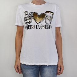 T-shirt Peace, Love & Coffee VIT/GULD