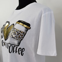 T-shirt Peace, Love & Coffee VIT/GULD