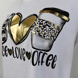 T-shirt Peace, Love & Coffee VIT/GULD