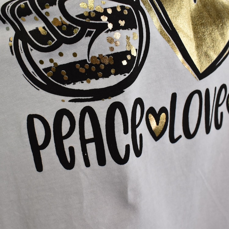 T-shirt Peace, Love & Coffee VIT/GULD