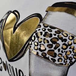 T-shirt Peace, Love & Coffee VIT/GULD