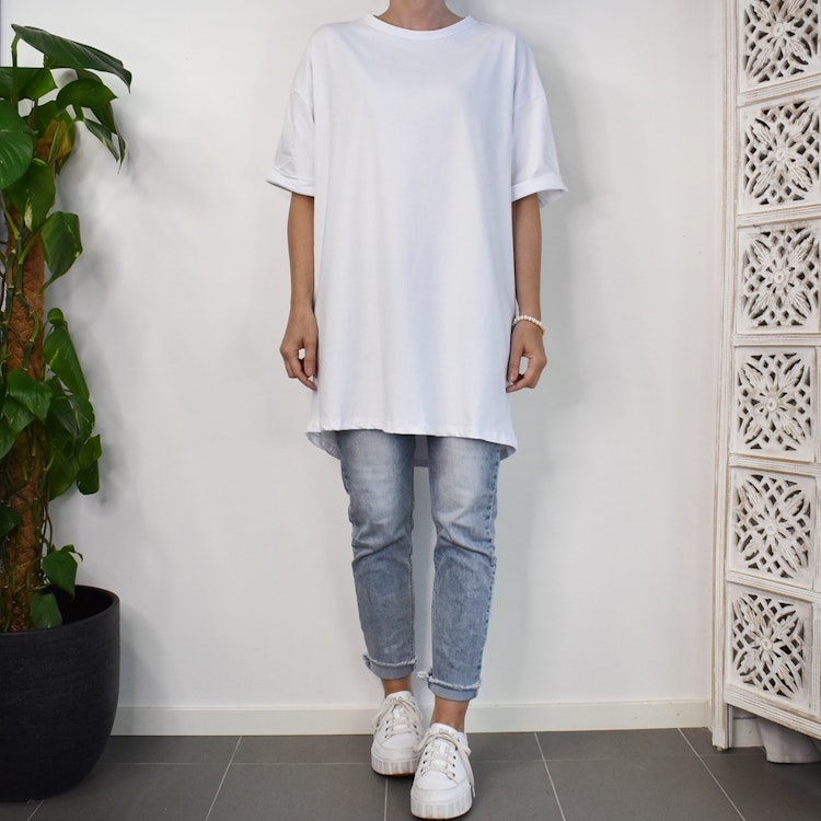 Lång T-shirt Over Sized VIT