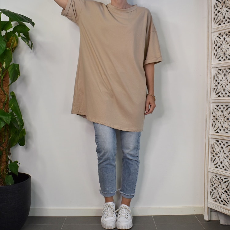 Lång T-shirt Over Sized MÖRKBEIGE