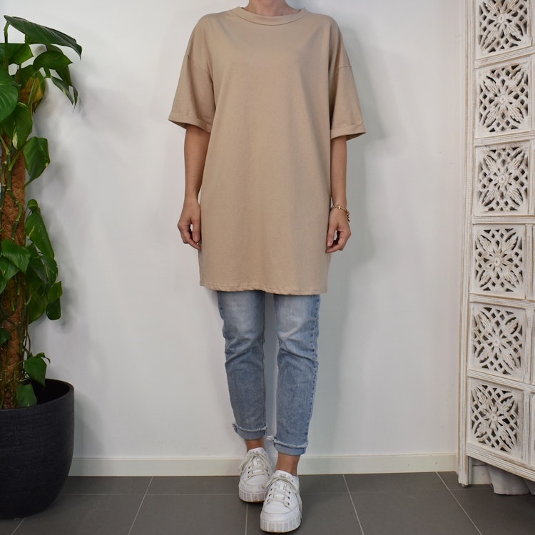Lång T-shirt Over Sized MÖRKBEIGE