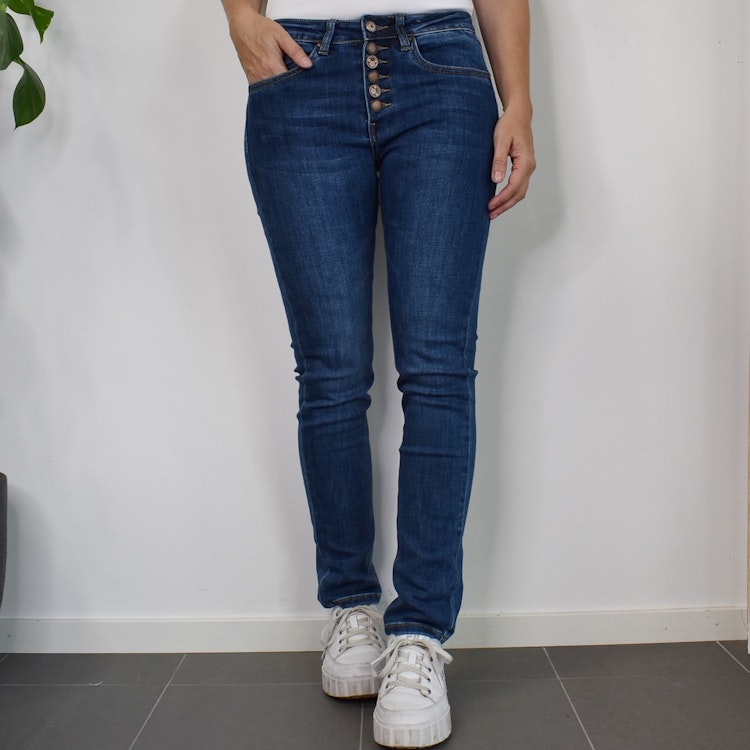 Jeans med knappmix MÖRK BLÅ - Place du Jour