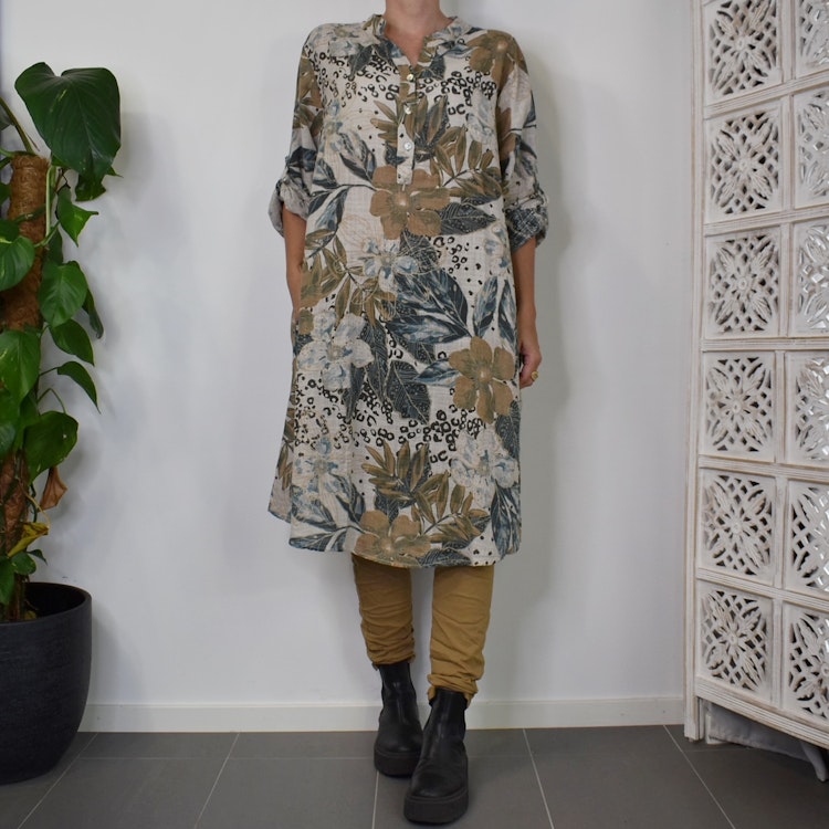 Bomullsklänning Lucy Mönstrad BEIGE - Mix By Heart