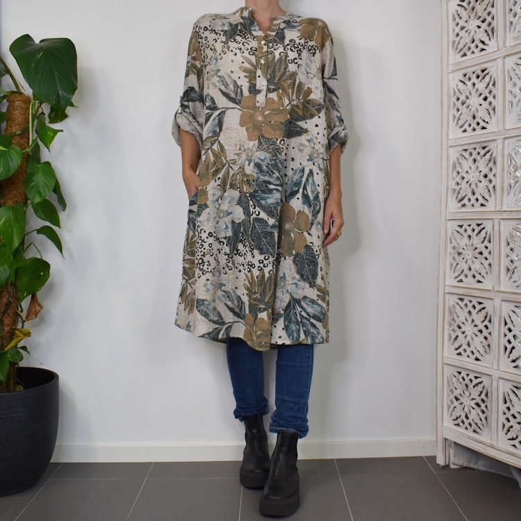 Bomullsklänning Lucy Mönstrad BEIGE - Mix By Heart