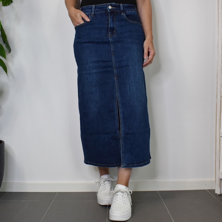 Jeanskjol med slits MÖRK BLÅ