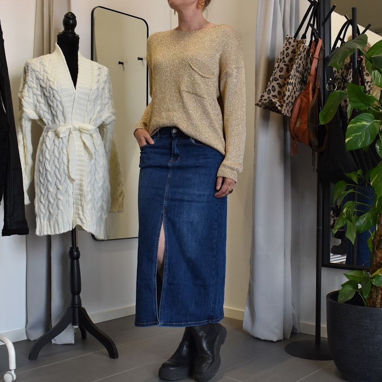 Jeanskjol med slits MÖRK BLÅ