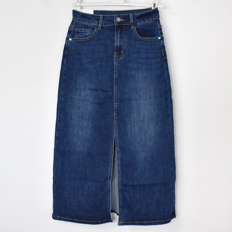 Jeanskjol med slits MÖRK BLÅ