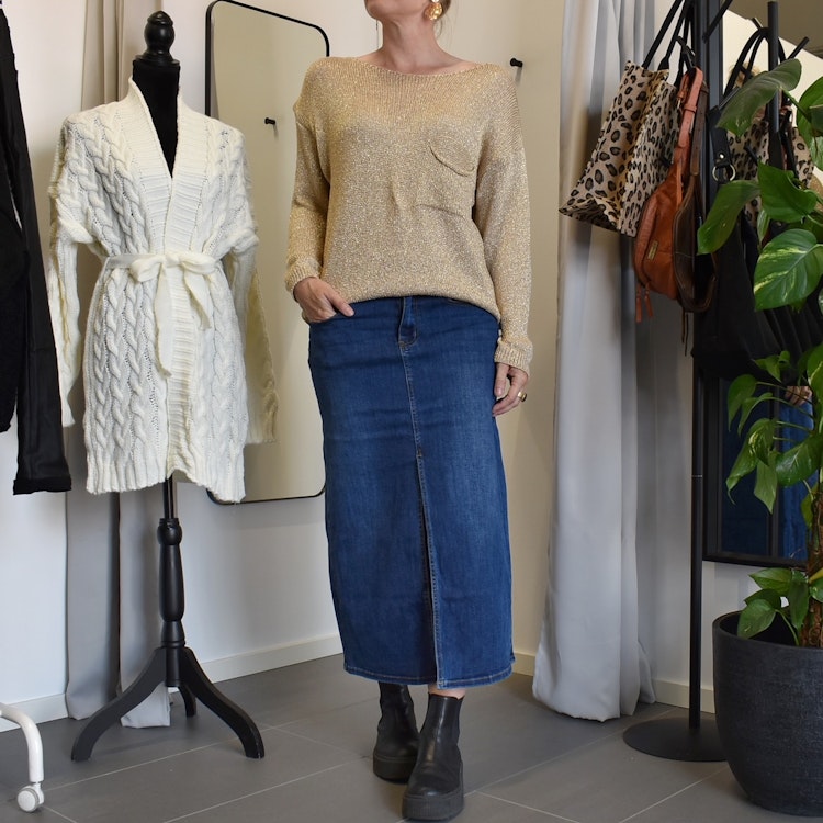 Jeanskjol med slits MÖRK BLÅ