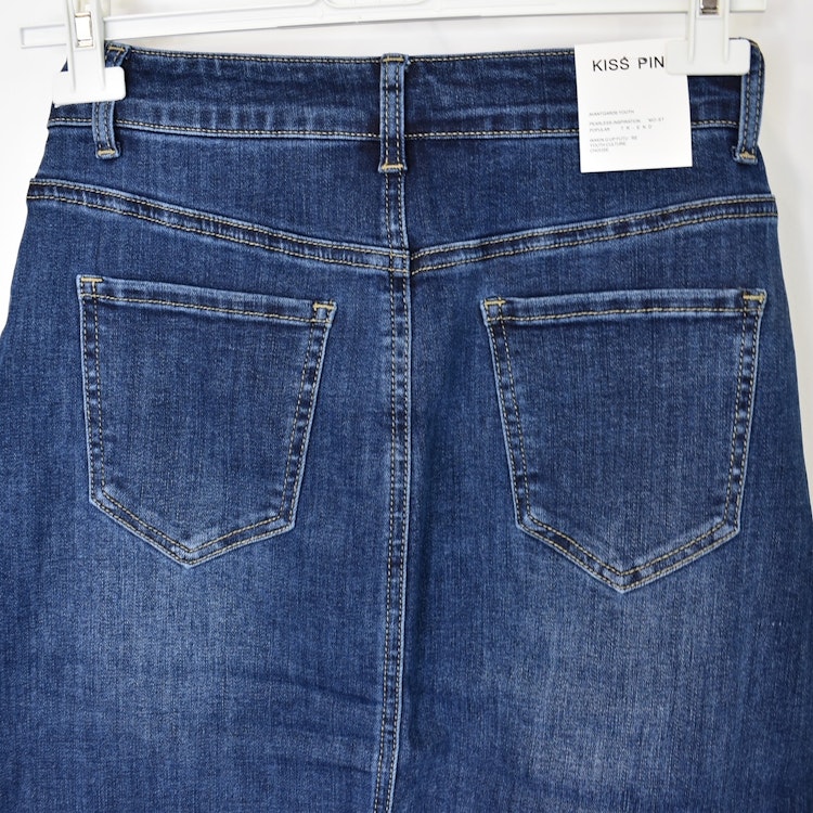 Jeanskjol med slits MÖRK BLÅ