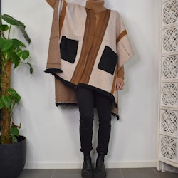 Poncho-sjal med fickor BEIGE