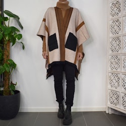 Poncho-sjal med fickor BEIGE