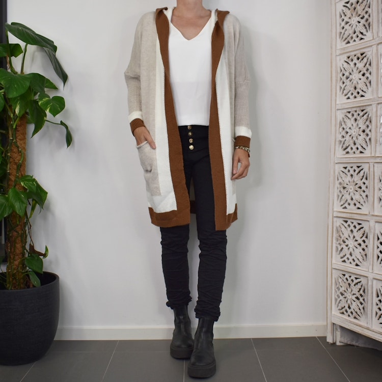 Stickad Kofta med Huva BEIGE