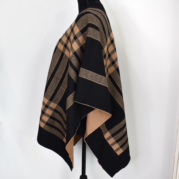 Poncho-sjal Rutig SVART/CAMEL