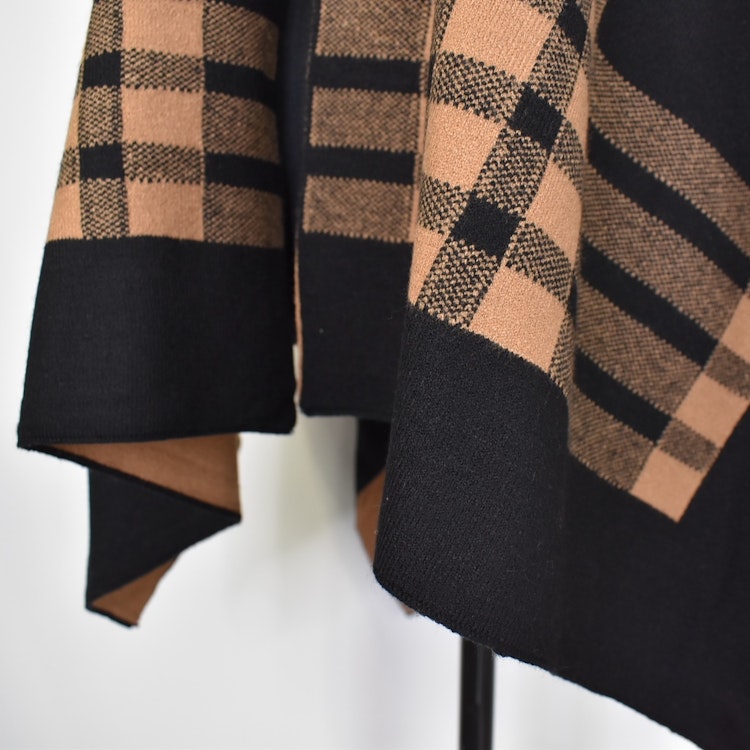 Poncho-sjal Rutig SVART/CAMEL