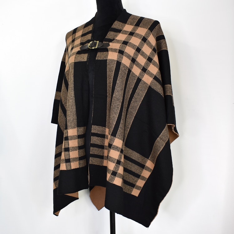 Poncho-sjal Rutig SVART/CAMEL