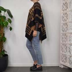Poncho-sjal Rutig SVART/CAMEL