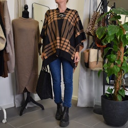 Poncho-sjal Rutig SVART/CAMEL
