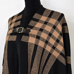 Poncho-sjal Rutig SVART/CAMEL