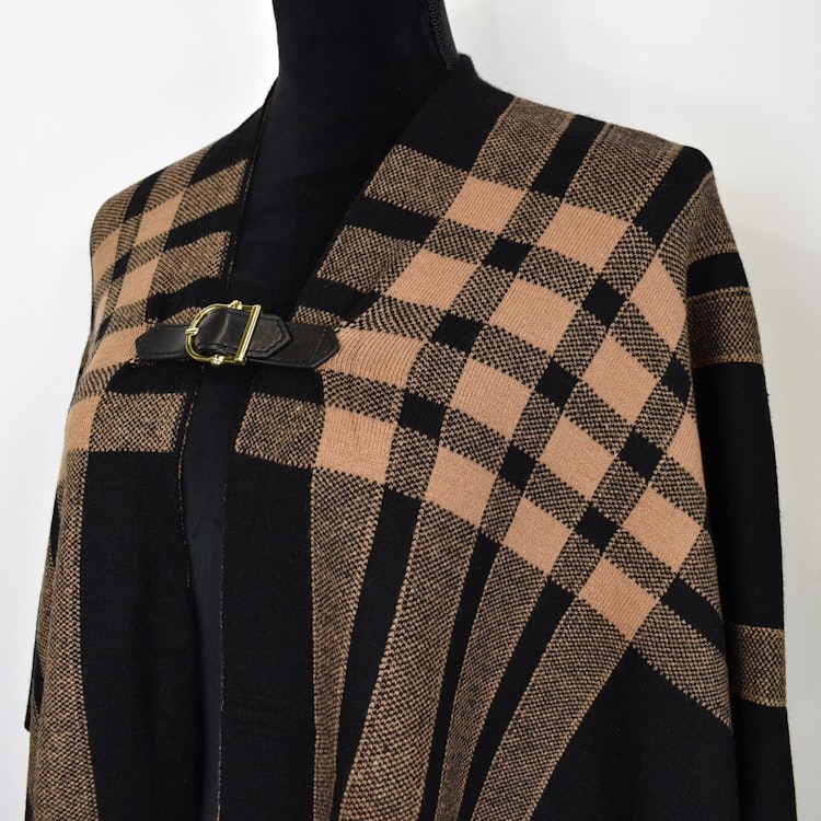 Poncho-sjal Rutig SVART/CAMEL