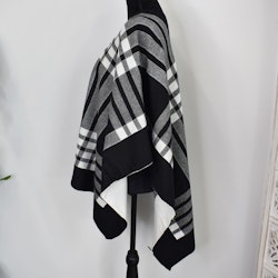 Poncho-sjal Rutig SVART/VIT