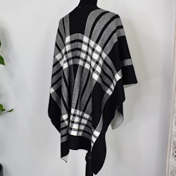 Poncho-sjal Rutig SVART/VIT