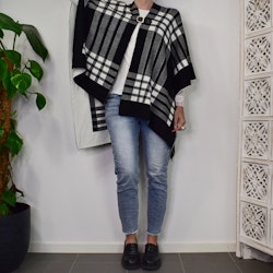 Poncho-sjal Rutig SVART/VIT