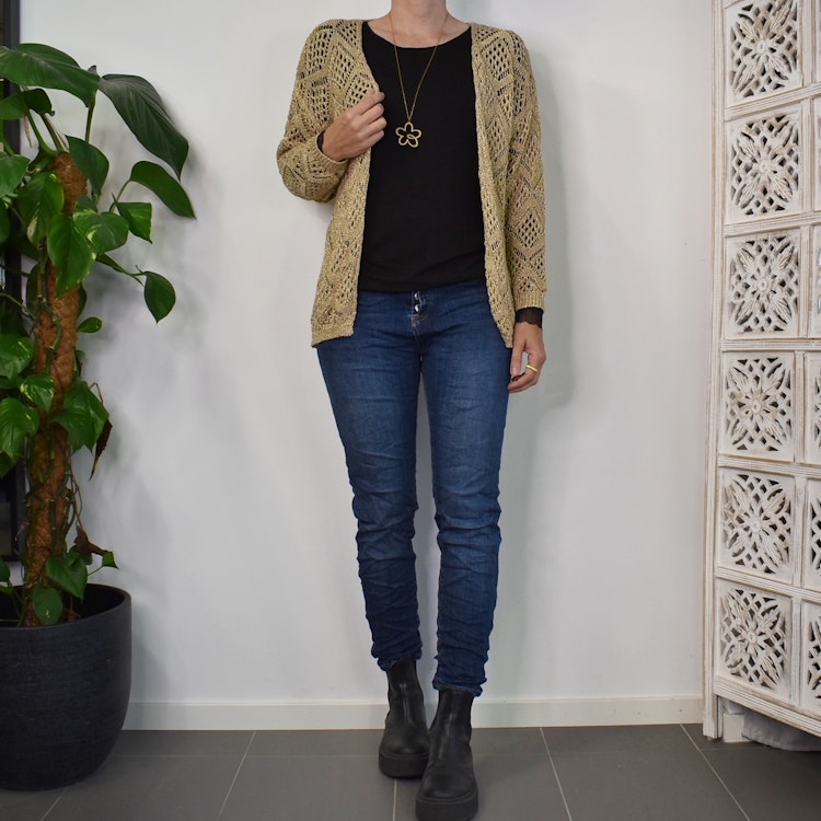 Mönsterstickad Kofta Lurex BEIGE