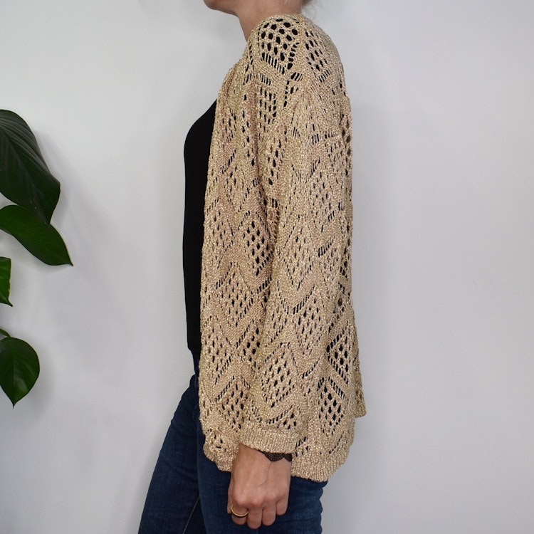 Mönsterstickad Kofta Lurex BEIGE