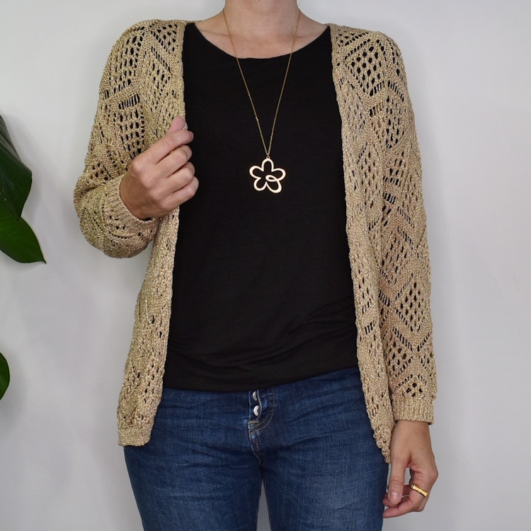 Mönsterstickad Kofta Lurex BEIGE
