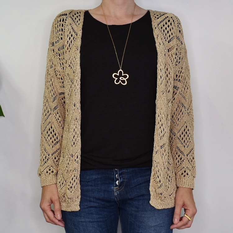 Mönsterstickad Kofta Lurex BEIGE