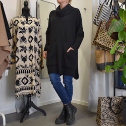 Stickad Tröja med Fickor Over Sized SVART