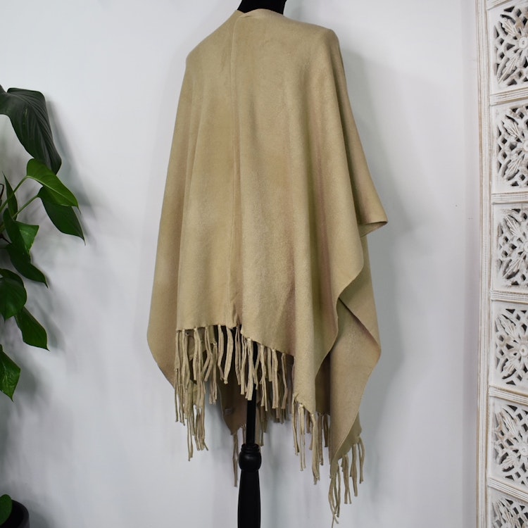 Poncho-sjal med Fransar BEIGE