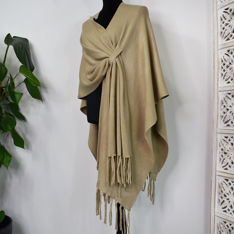 Poncho-sjal med Fransar BEIGE