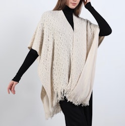 Poncho-sjal Mönsterstickad BEIGE