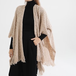 Poncho-sjal Mönsterstickad TAUPE