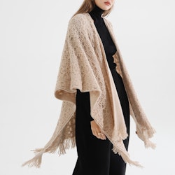 Poncho-sjal Mönsterstickad TAUPE