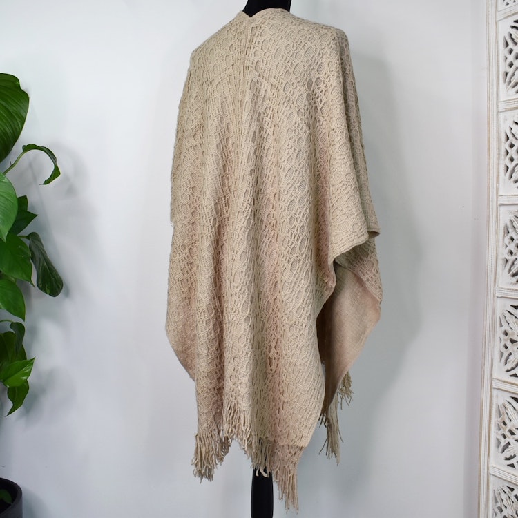 Poncho-sjal Mönsterstickad TAUPE