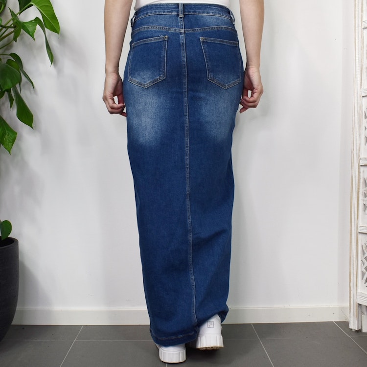 Jeanskjol med Slits MÖRK BLÅ - 3D Denim