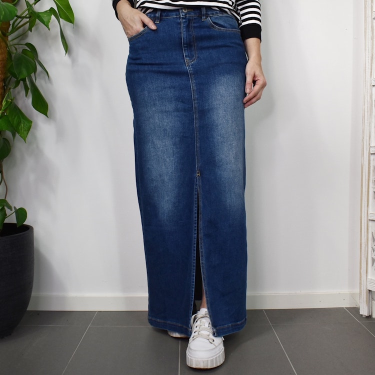 Jeanskjol med Slits MÖRK BLÅ - 3D Denim