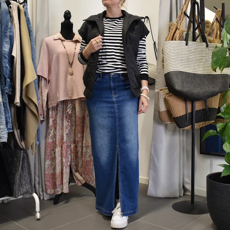 Jeanskjol med Slits MÖRK BLÅ - 3D Denim