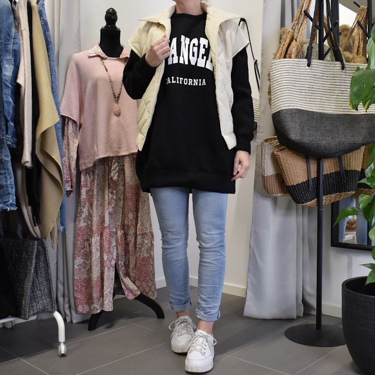Sweatshirt med Tryck Over Size SVART