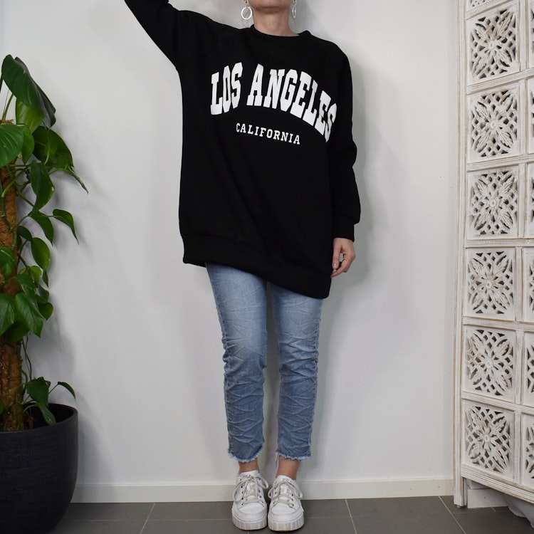 Sweatshirt med Tryck Over Size SVART