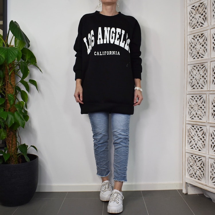 Sweatshirt med Tryck Over Size SVART