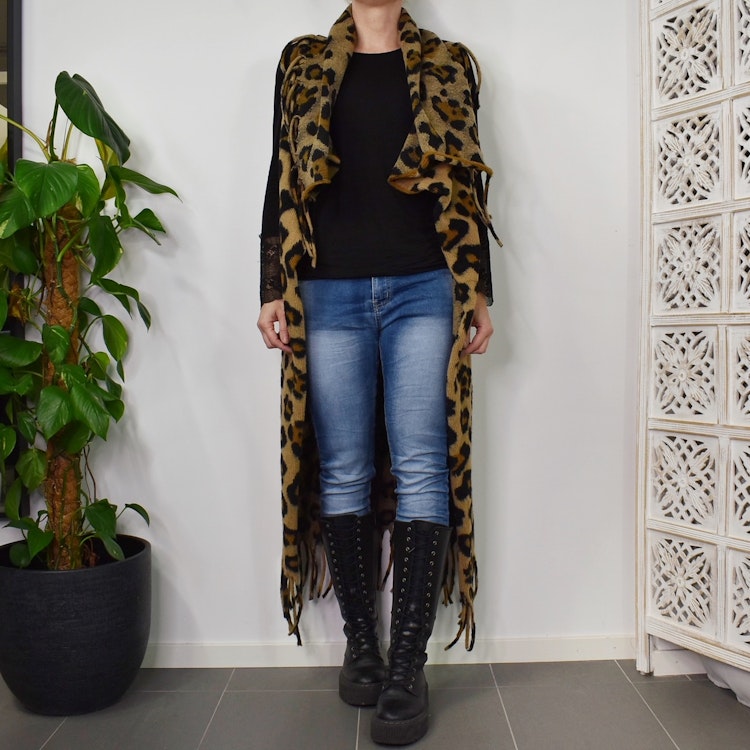 Lång Väst med Fransar LEOPARD